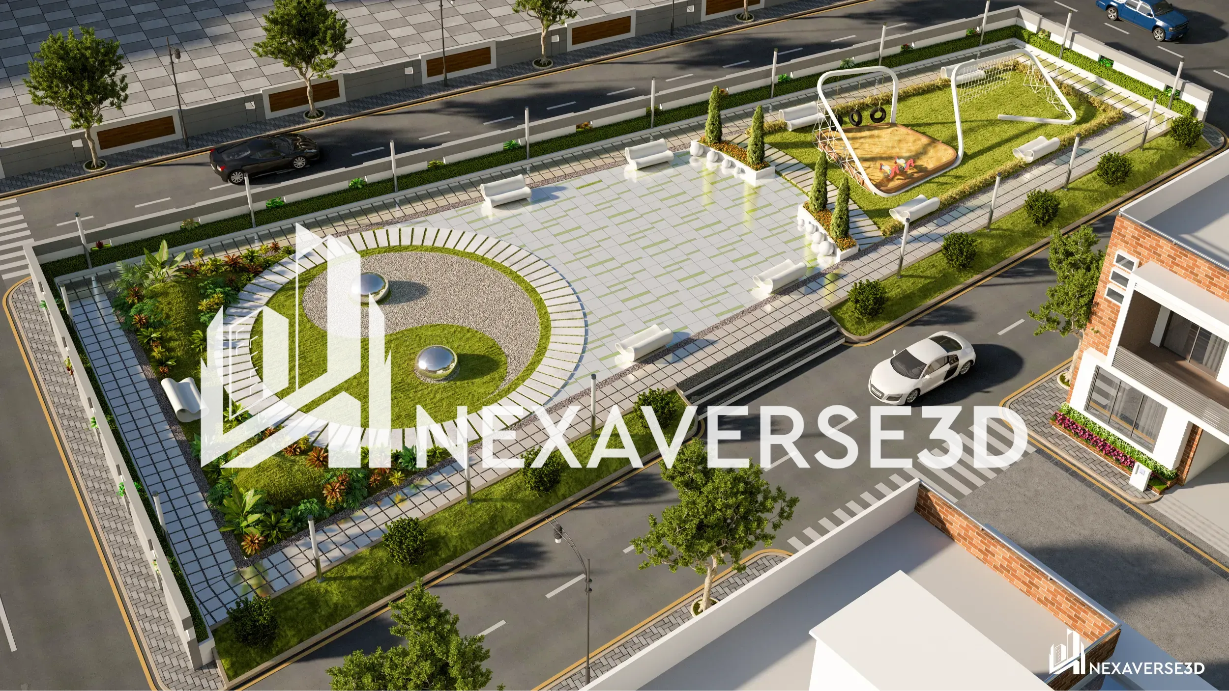 Luxury Architectural Bird-Eye View Design - Eightfold Garden by Nexaverse3d